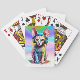 Sphynx Cat Rainbow Kopfhörer Spielkarten