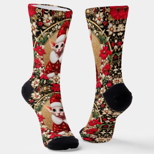 Sphynx Cat Santa Elf Xmas Crew Socken (Gewinkelt)