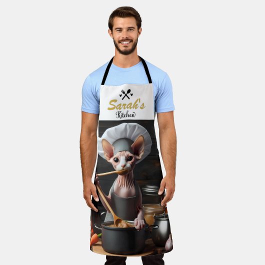 Sphynx Cat Schürze Koch Cook's Individuelle Name F (Getragen)