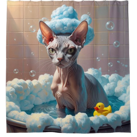 Sphynx Cat Sloppy Sleepy Niedlich Funny Duschvorhang (Vorderseite)