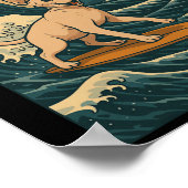 Sphynx Cat Surfing Japanese Wave Great Wave Kawaii Poster (Ecke)