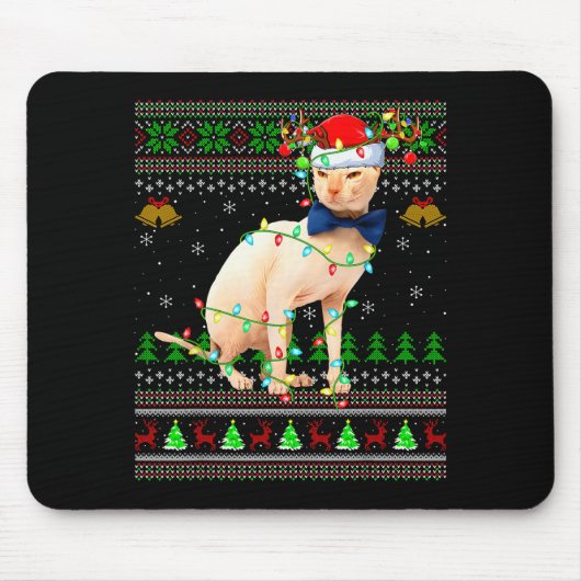 Sphynx Cat Ugly Christmas Sweaters Holiday Santa C Mousepad (Vorne)