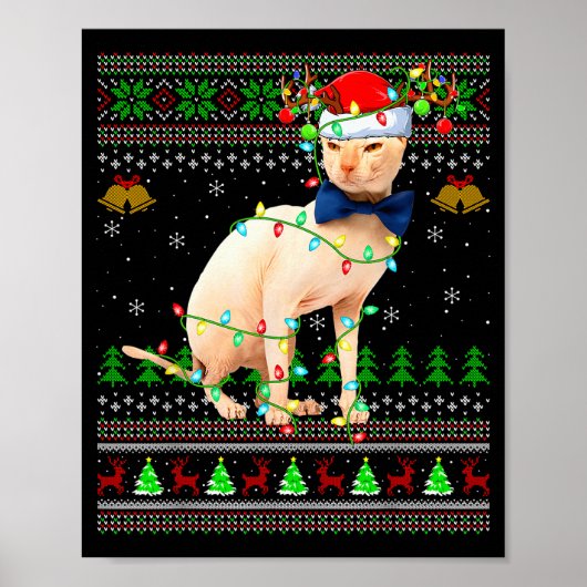 Sphynx Cat Ugly Christmas Sweaters Holiday Santa C Poster (Vorne)