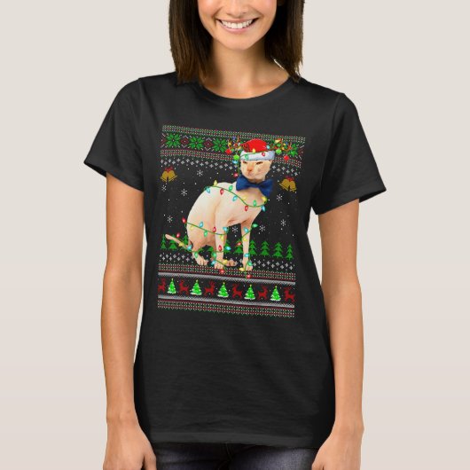 Sphynx Cat Ugly Christmas Sweaters Holiday Santa C T-Shirt (Vorderseite)