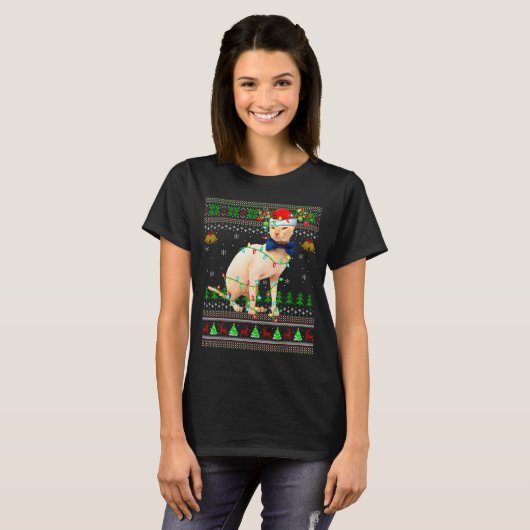 Sphynx Cat Ugly Christmas Sweaters Holiday Santa C T-Shirt (Vorne ganz)