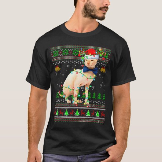 Sphynx Cat Ugly Christmas Sweaters Holiday Santa C T-Shirt (Vorderseite)