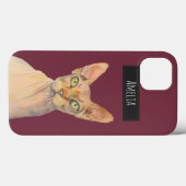 Sphynx Cat Watercolor Portrait mit Namen Case-Mate iPhone Hülle (Rückseite (Horizontal))