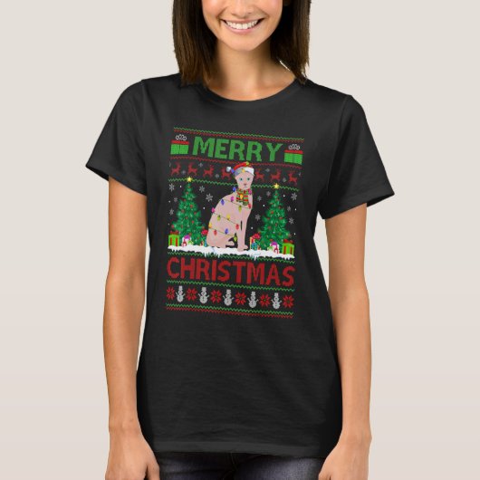 Sphynx Cat Xmas Tree Ugly Santa Sphynx Cat Chris T-Shirt (Vorderseite)