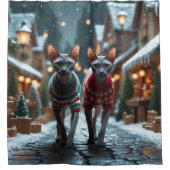 Sphynx Cats Christmas Snow Holiday Duschvorhang (Vorderseite)