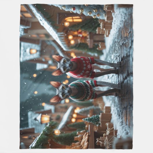Sphynx Cats Christmas Snow Holiday Fleecedecke (Vorderseite)