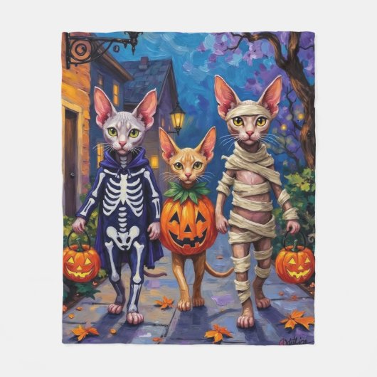 Sphynx Cats Trick-or-Treating in Halloween Costume Fleecedecke (Vorderseite)