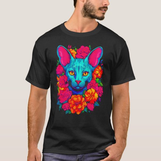 Sphynx Hairless Cat Flowers T-Shirt (Vorderseite)