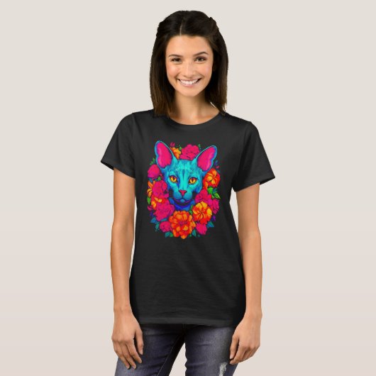 Sphynx Hairless Cat Flowers T-Shirt (Vorne ganz)