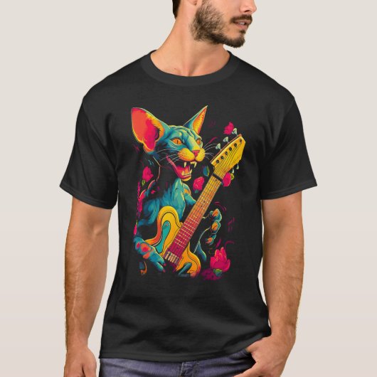 Sphynx Hairless Cat Guitar T-Shirt (Vorderseite)