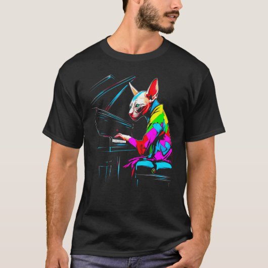 Sphynx Hairless Cat Pianist T-Shirt (Vorderseite)