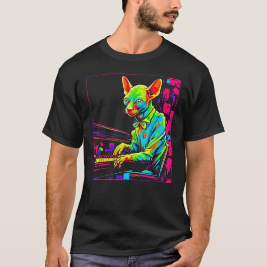 Sphynx Hairless Cat Piano T-Shirt (Vorderseite)