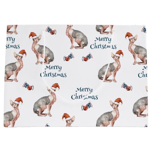Sphynx Hairless Cat Santa Claus Weihnachten Große Geschenktüte (Vorderseite)