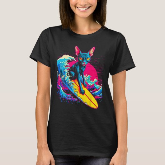 Sphynx Hairless Cat Surfing T-Shirt (Vorderseite)