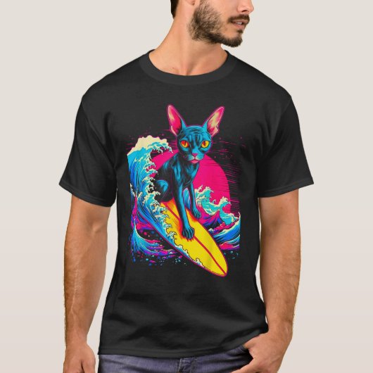 Sphynx Hairless Cat Surfing T-Shirt (Vorderseite)
