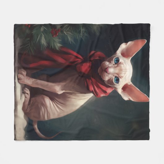 Sphynx Hund im Schnee Weihnachten Fleecedecke (Vorderseite (Horizontal))
