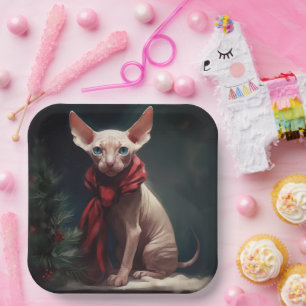 Sphynx Hund im Schnee Weihnachten Pappteller