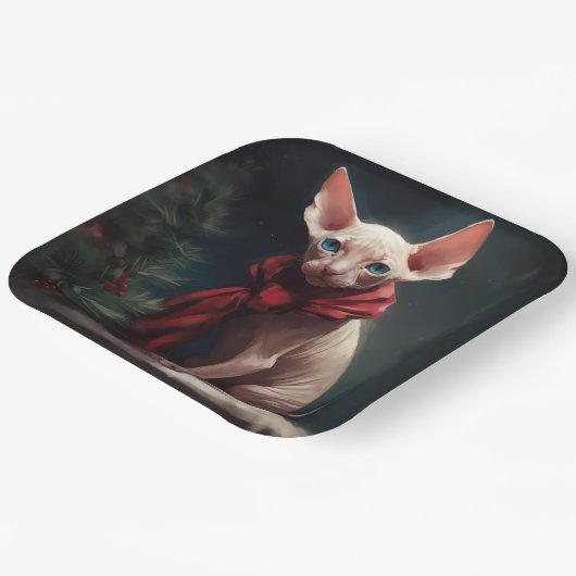 Sphynx Hund im Schnee Weihnachten Pappteller (Gewinkelt)