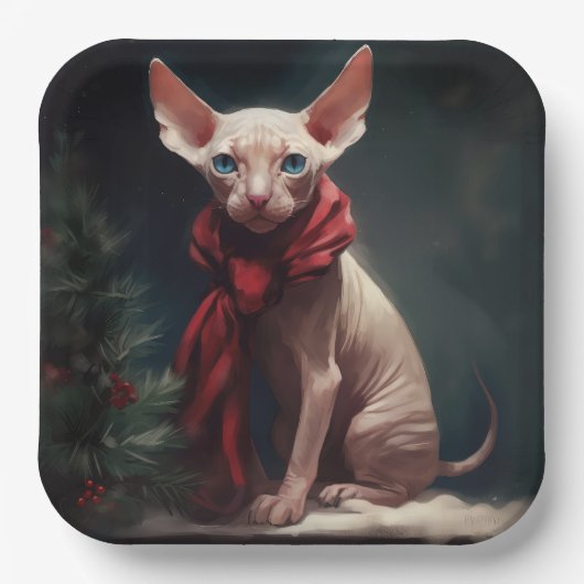 Sphynx Hund im Schnee Weihnachten Pappteller (Vorderseite)