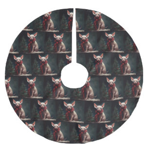 Sphynx Hund im Schnee Weihnachten Polyester Weihnachtsbaumdecke