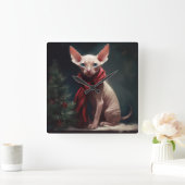 Sphynx Hund im Schnee Weihnachten Quadratische Wanduhr (Zuhause)