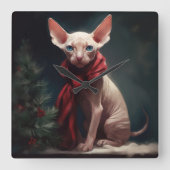 Sphynx Hund im Schnee Weihnachten Quadratische Wanduhr (Vorderseite)