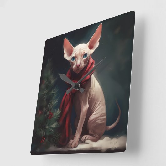 Sphynx Hund im Schnee Weihnachten Quadratische Wanduhr (Winkel)