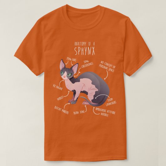Sphynx Kat Anatomie 2 T-Shirt (Design vorne)