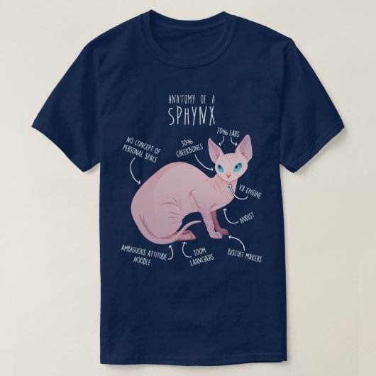 Sphynx Kat Anatomie T-Shirt (Design vorne)