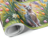 Sphynx Kat Spring Flowers Malerei Geschenkpapier (Rolleneckpunkt)