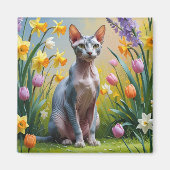 Sphynx Kat Spring Flowers Malerei Magnet (Vorne)