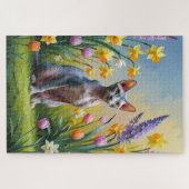 Sphynx Kat Spring Flowers Malerei Puzzle (Horizontal)