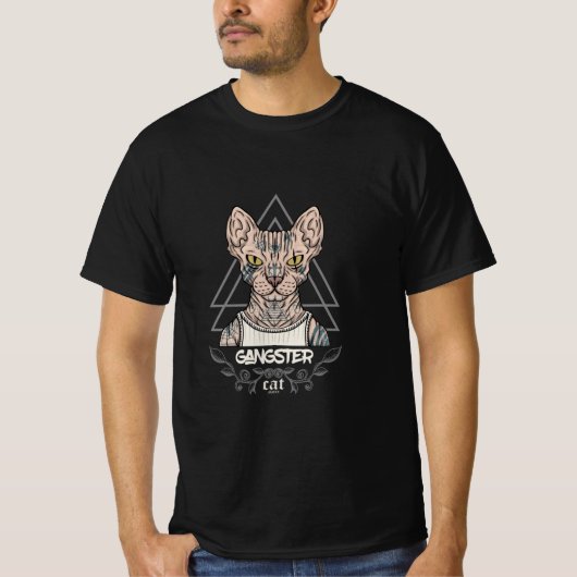 Sphynx Kat Tattoo Gangster T-Shirt (Vorderseite)