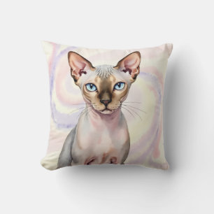 Sphynx-Katze Aquarell Marmor Wirbel Kunst Kissen
