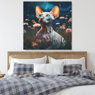 Sphynx-Katze blickt in den Himmel – Lebendige Blum Leinwanddruck