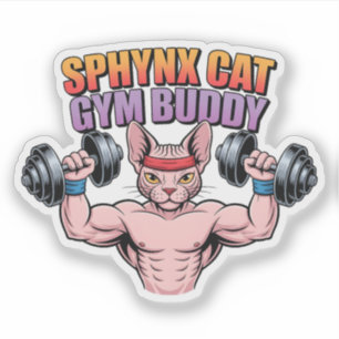 Sphynx-Katze Fitness-Kumpel Muskulöse Cartoon Aufkleber