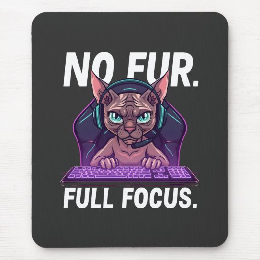 Sphynx-Katze Gamer Full Focus Neon-Kunst Mousepad (Vorne)