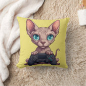 Sphynx-Katze hält Spielcontroller Kissen (Decke)
