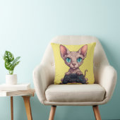 Sphynx-Katze hält Spielcontroller Kissen (Stuhl )