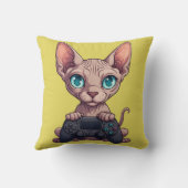 Sphynx-Katze hält Spielcontroller Kissen (Rückseite)