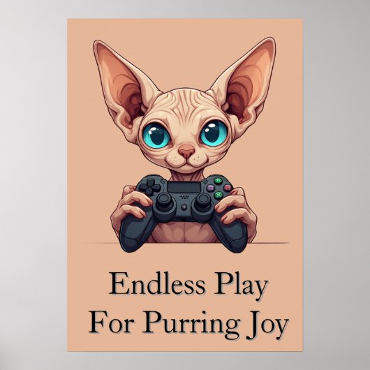 Sphynx-Katze hält Spielcontroller Poster (Vorne)