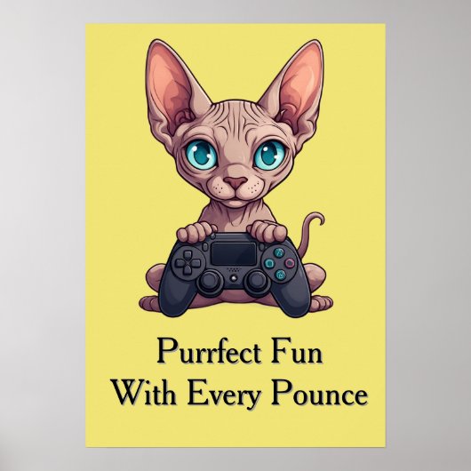 Sphynx-Katze hält Spielcontroller Poster (Vorne)