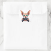 Sphynx-Katze hält Spielcontroller Quadratischer Aufkleber (Tasche)