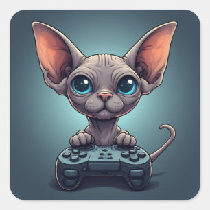 Sphynx-Katze hält Spielcontroller Quadratischer Aufkleber