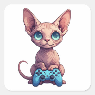 Sphynx-Katze hält Spielcontroller Quadratischer Aufkleber