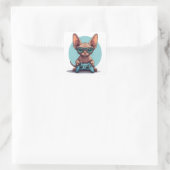 Sphynx-Katze hält Spielcontroller Quadratischer Aufkleber (Tasche)